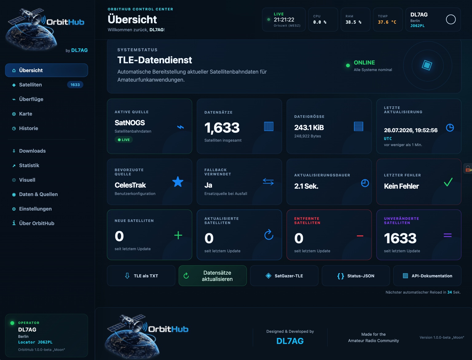 Screenshot der OrbitHub Benutzeroberfläche